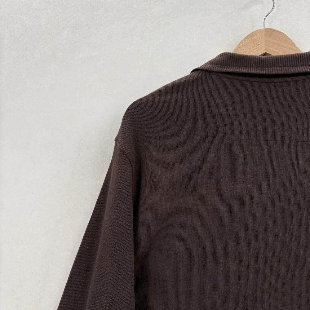 Perry Ellis Sweater Mens 2XL Brown Cotton Blend 1/4 Zip Collared Pullover Pocket - Picture 11 of 13